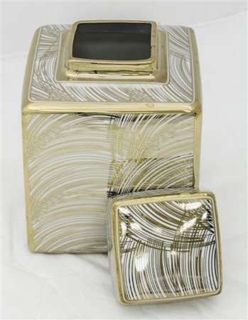 CLASSIC MODERN pojemnik dekoracyjny kwadratowy, złote mazańce, wys, 21 cm