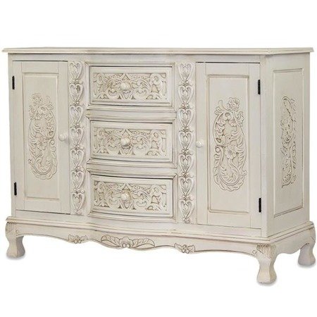 CLASSIC WHITE komoda z szafkami i trzema szufladami, rzeźbienia i ornamenty, wys. 85 cm