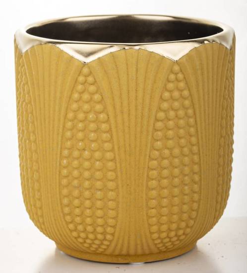 COCO osłonka ceramiczna żółta ze złotym wykończeniem, wys. 14 cm