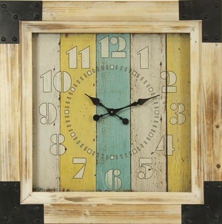 COLOURS duży zegar kwadratowy w drewnianej ramie, 78x78 cm