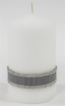 CRYSTAL BLACK  świeca biała walec z ozdobnymi kryształkami, wys.14 cm