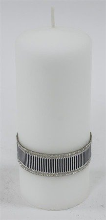 CRYSTAL BLACK  świeca biała walec z ozdobnymi kryształkami, wys.18 cm