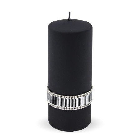 CRYSTAL BLACK  świeca czarna walec z ozdobnymi kryształkami, wys.18 cm