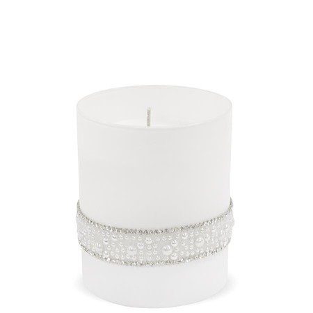 CRYSTAL świeca  z perełkami i cyrkoniami w białym szkle, wys. 10 cm