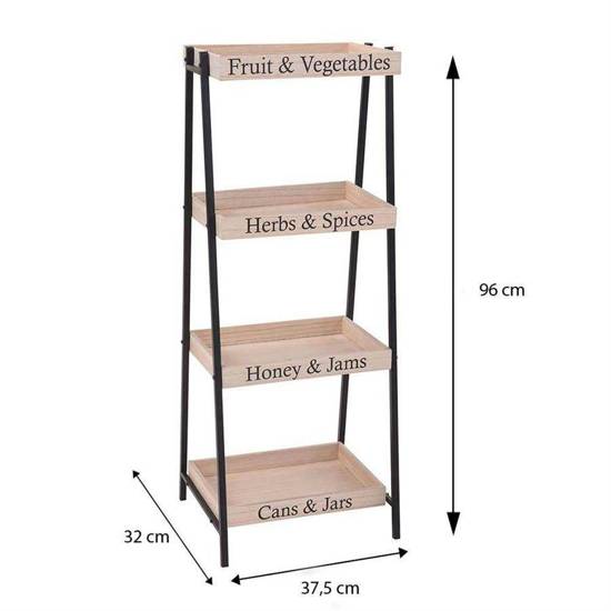 CULINARY metalowy regał z 4 drewnianymi półkami, organizer kuchenny, 96x38x32 cm
