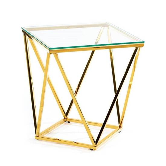 DAMA stolik kawowy ze stali nierdzewnej w kolorze złotym z blatem ze szkła hartowanego, dł. 50 cm
