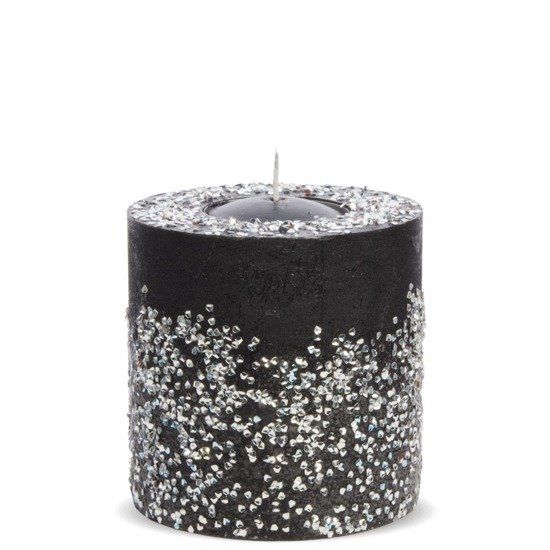 DIAMENT świeca czarna w postaci lampionu walec z kamieniami ozdobnymi, wys. 12 cm