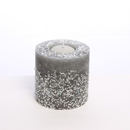 DIAMENT świeca szara w postaci lampionu walec z kamieniami ozdobnymi, wys. 12 cm