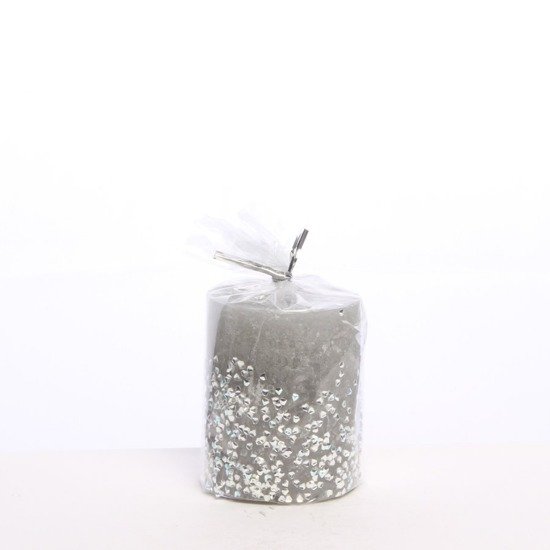 DIAMENT świeca szara walec z kamieniami ozdobnymi, wys. 8 cm