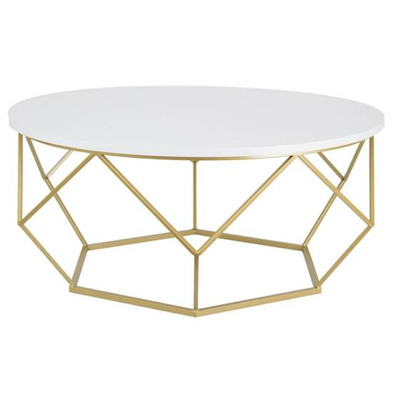 DIAMOND II stolik kawowy w kolorze białym na metalowych nogach w stylu loft, Ø 90 cm