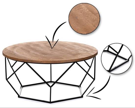 DIAMOND stolik kawowy dębowy w kolorze czarnym na metalowych nogach Ø 70 cm