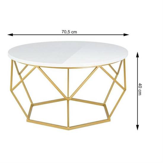 DIAMOND stolik kawowy w kolorze białym na metalowych nogach w stylu loft, Ø 70 cm