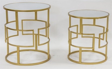 DOMINGO zestaw dwóch złotych stolików z lustrzanym blatem, wys, 50 cm, 43 cm