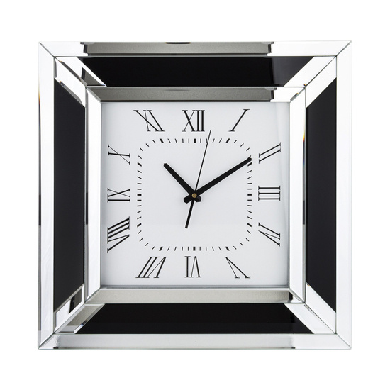 DORAMI zegar lustrzany czarno-srebrny w stylu glamour, 50x50 cm