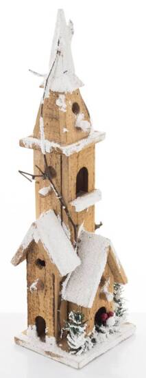 DREWNIANY DOMEK figurka led domek z ośnieżonymi dachami, wys. 40 cm