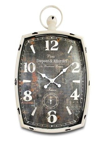DUPONT & ALLARDET I zegar duży / długi vintage biały postarzany metalowy, 85x49 cm