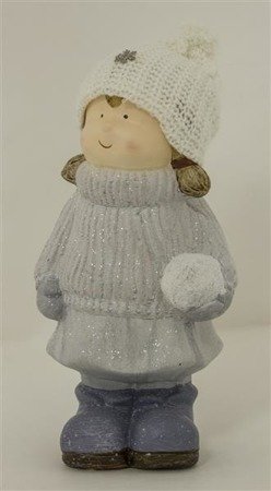DZIECKO W CZAPECZCE Z WŁÓCZKI figurka dziewczynki ze śnieżynką, wys. 22 cm