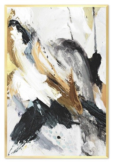 EKSPRESJA CZARNO - ZŁOTA obraz ręcznie malowany w złotej ramie, 63x93 cm