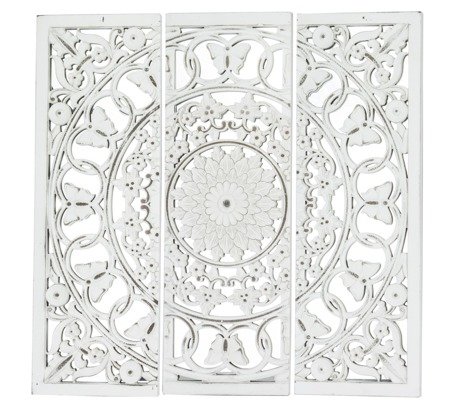 ELEANOR dekoracja ścienna z lustrem, panele ażurowe z lustrem białe przecierane wys. 3 x 90 cm