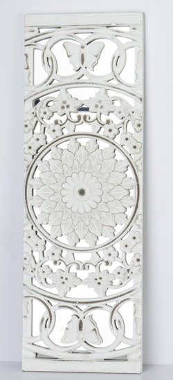 ELEANOR dekoracja ścienna z lustrem, panele ażurowe z lustrem białe przecierane wys. 3 x 90 cm