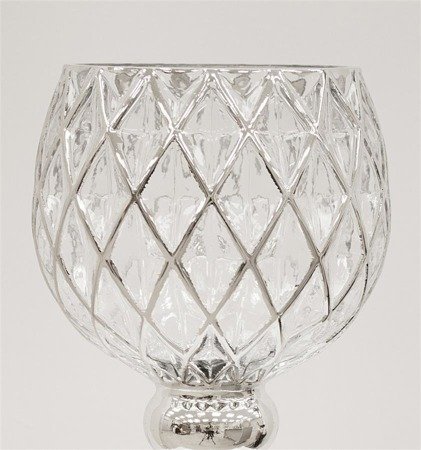 ELEGANCE świecznik szklany na nóżce ze srebrnym pikowaniem, wys. 35 cm