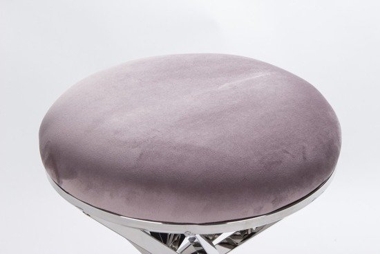 ELLE stołek srebrny ze stali nierdzewnej i jasnym różowym tapicerowanym siedziskiem, wys. 47 cm