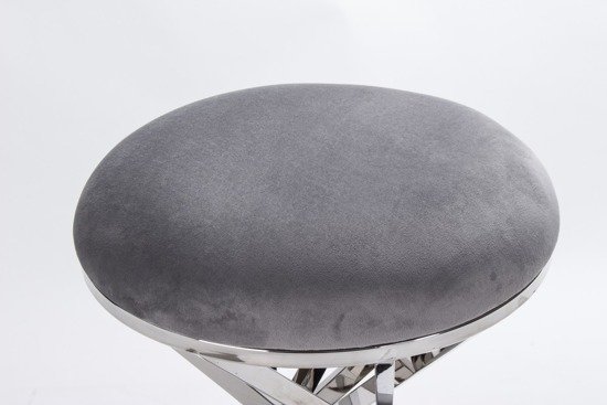 ELLE stołek srebrny ze stali nierdzewnej i szarym tapicerowanym siedziskiem, wys. 47 cm