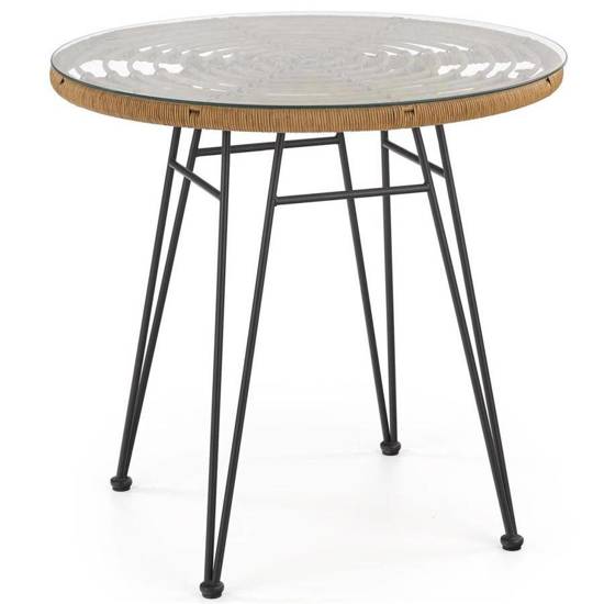 FALCON stół z rattanu syntetycznego osłonięty szkłem na czarnej podstawie, Ø 79 cm
