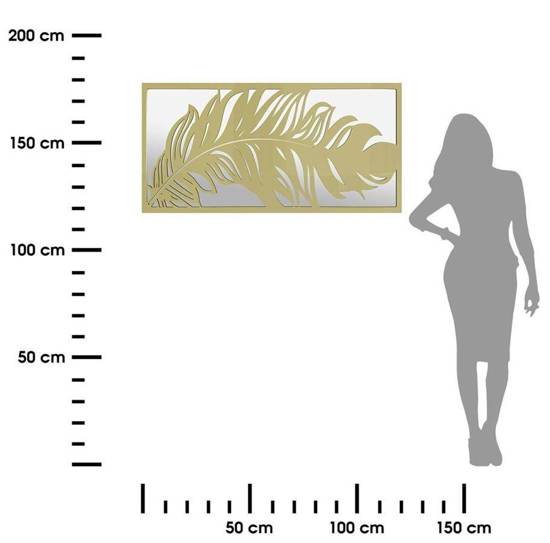 FEATHER złote lustro ścienne ażurowe z motywem pióra, 60x120 cm