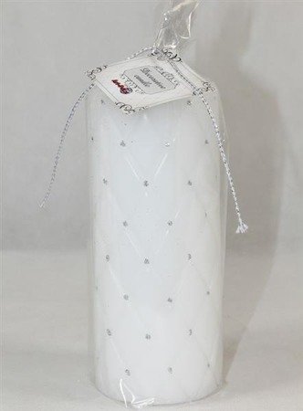 FLORENCJA świeca walec pikowana biała matowa, wys. 18 cm 