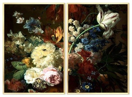FLOWERS - KWIATY NA CIEMNYM TLE komplet obrazów w złotej ramie, 63x93 cm