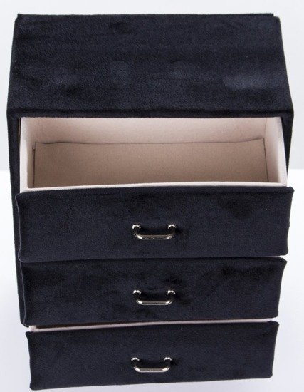 FRANCES czarna welurowa szkatułka na biżuterię w kształcie komody, wys. 20 cm