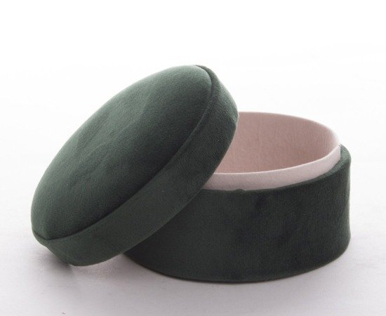 FRANCES okrągła zielona szkatułka na biżuterię welurowa, 7x10x10 cm