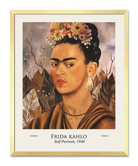 FRIDA KAHLO - SELF PORTRAIT obraz w złotej ramie, 53x43 cm
