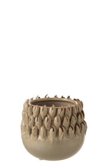 GALICJA osłonka ceramiczna szaro-beżowa z wypukłym zdobieniem, wys. 15 cm 