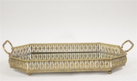 GATSBY duża taca złota z uchwytami i lustrzanym blatem, 56x33 cm