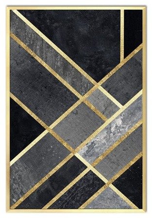GEOGOLD obraz figury geometryczne w szarościach w złotej ramie, 63x93 cm