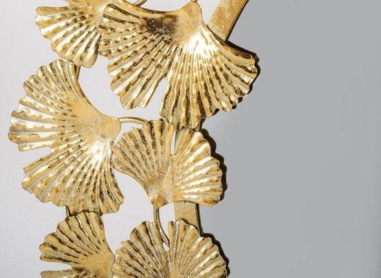 GINKO lustro złote z liśćmi miłorzębu ze stali nierdzewnej, Ø 90 cm