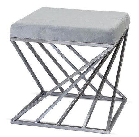 GLAM siedzisko szary srebrny na metalowej podstawie, 47x46x46 cm