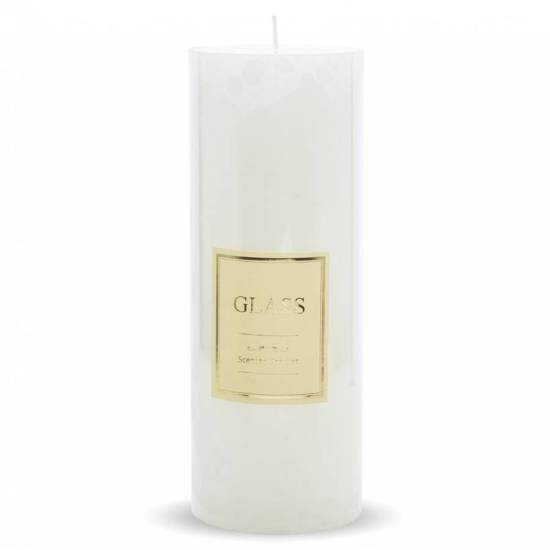 GLASS świeca walec biała o zapachu świąt, wys. 19 cm