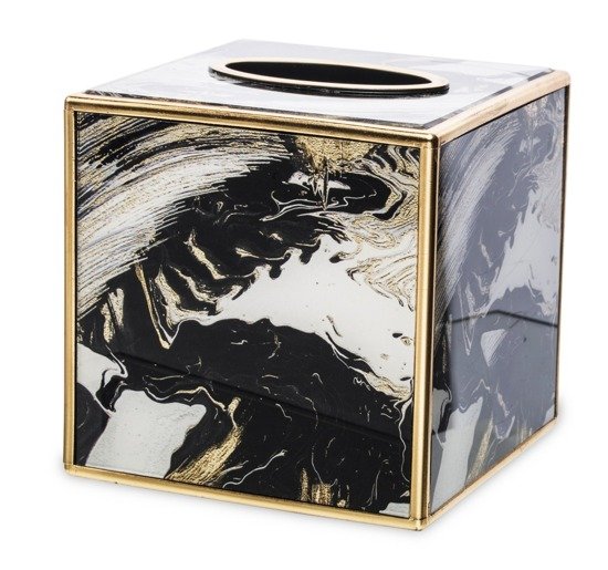 GOLDOBLACK podajnik / pudełko na chusteczki w abstrakcyjny wzór, złoty / czarny / biały, wys. 14 cm