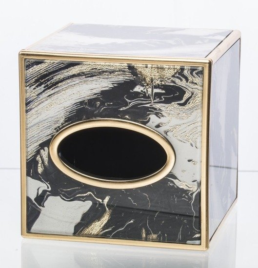GOLDOBLACK podajnik / pudełko na chusteczki w abstrakcyjny wzór, złoty / czarny / biały, wys. 14 cm