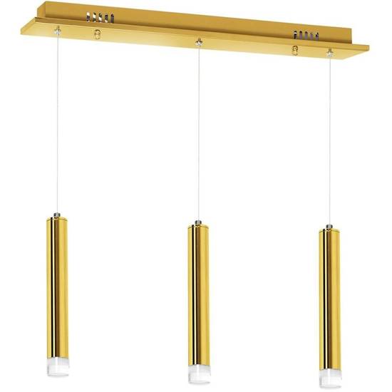 GOLDON lampa wisząca potrójna złota 3x5W LED trzy złote tuby, szer. 45 cm