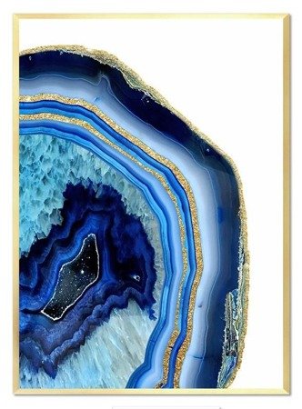 GRANATOWY MINERAŁ ZE ZŁOTEM - GŁEBIA OCEANU II obraz w złotej ramie, 53x73 cm