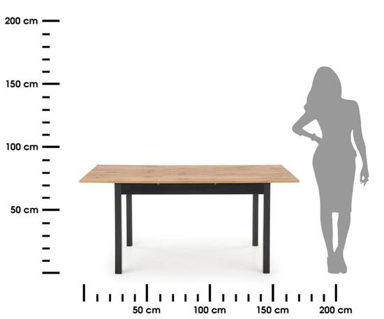 GREG stół rozkładany w kolorze dąb wotan na czarnych nogach, 124x74 cm