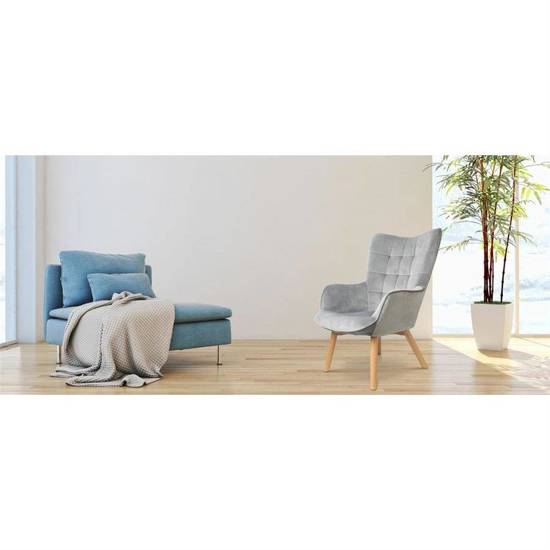GRELLA fotel szary na drewnianych nogach w stylu glamour, wys. 99 cm