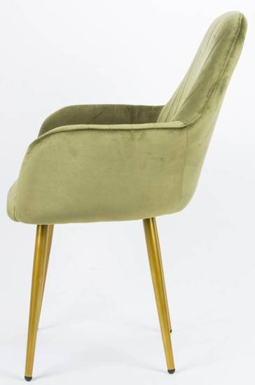 GRINER fotel / krzesło z podłokietnikami oliwkowe na złotych nogach, wys. 85 cm