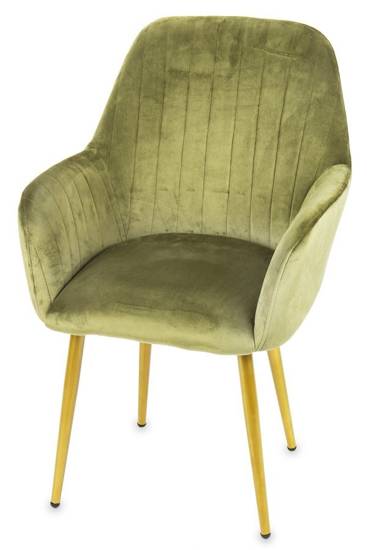 GRINER fotel / krzesło z podłokietnikami oliwkowe na złotych nogach, wys. 85 cm