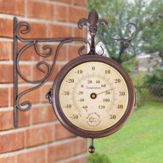 HILO dwustronny zegar zewnętrzny z termometrem, wys. 29 cm