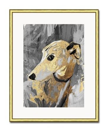 HUND II obraz pies w złotej ramie, 21x26 cm
